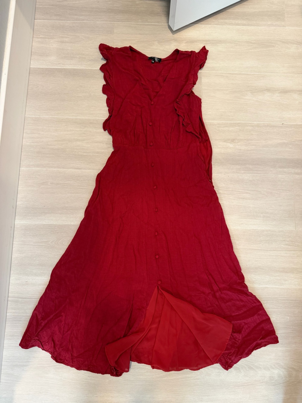 1. State Red Ruffle-Trim Maxi Dress
